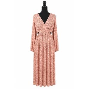 Old Navy L Orange Floral Cutout Waist Long Sleeve Maxi Dress Boho